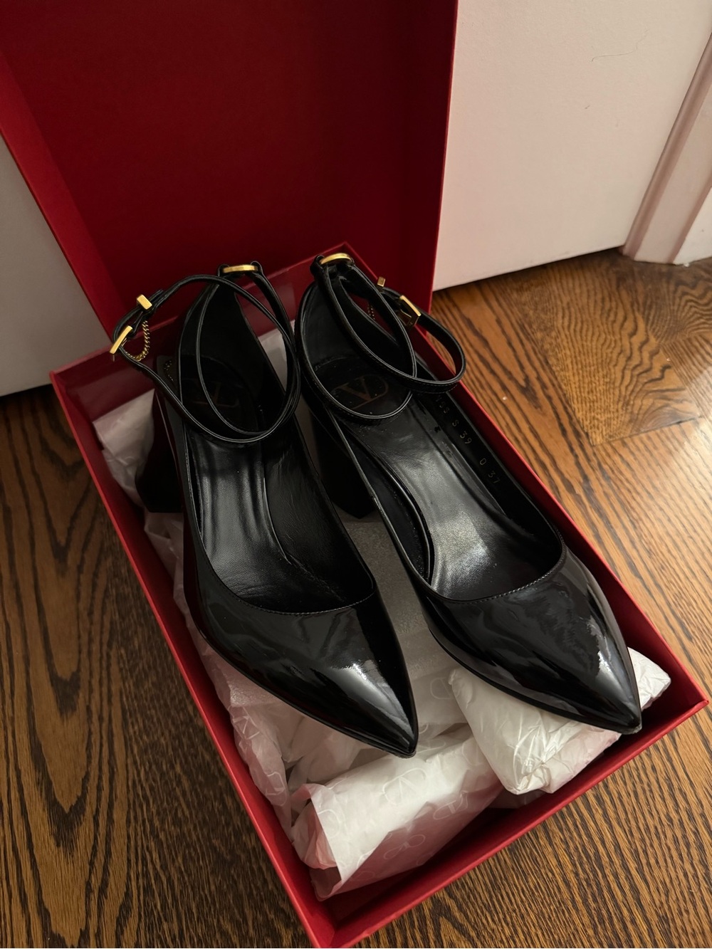 Valentino Garavani Black Patent Pointed Ankle-Strap Pumps